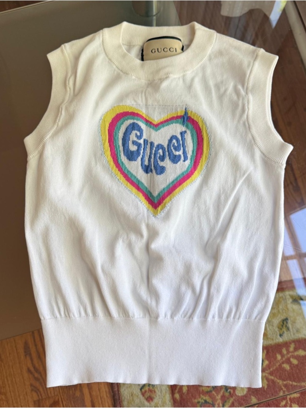 Kids White Sleeveless Tank with Rainbow Heart Logo